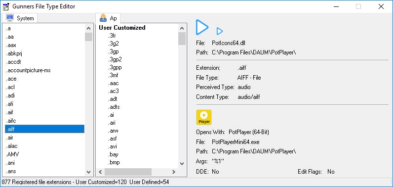 Gunners File Type Editor - Beheer bestandsextensies op een centrale plek