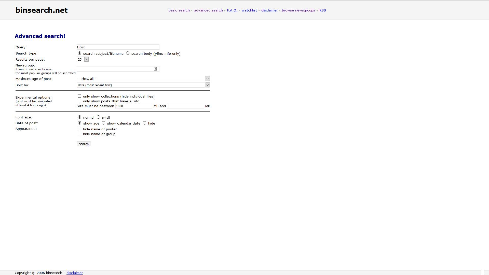 Binsearch - zoeken in nieuwsgroepen