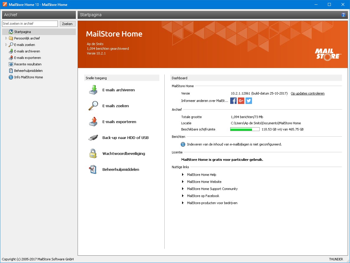 MailStore Home Free - Sla je cloudmail lokaal op