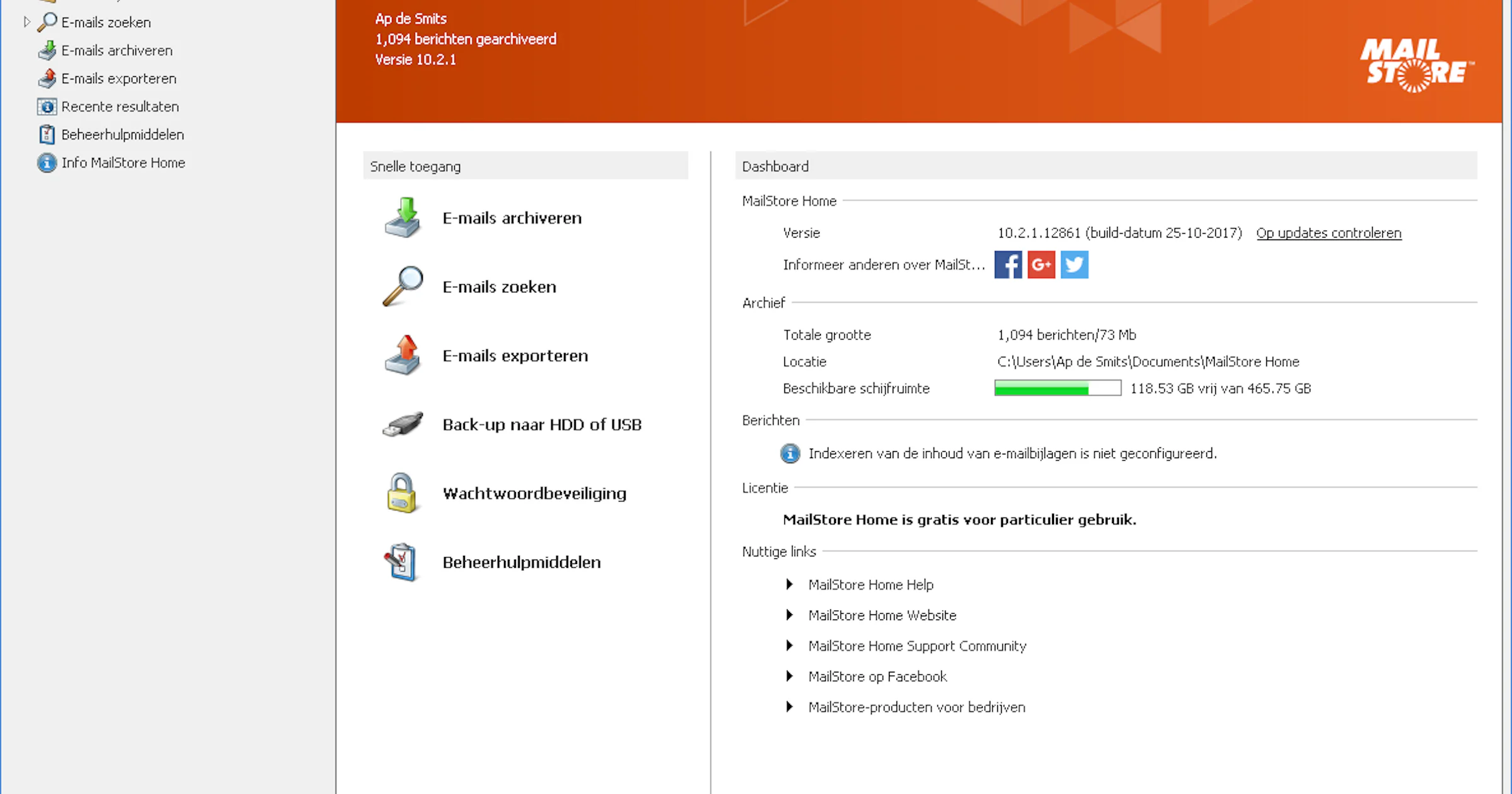 MailStore Home Free - Sla je cloudmail lokaal op
