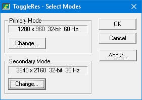 ToggleRes - Makkelijk wisselen tussen twee resoluties
