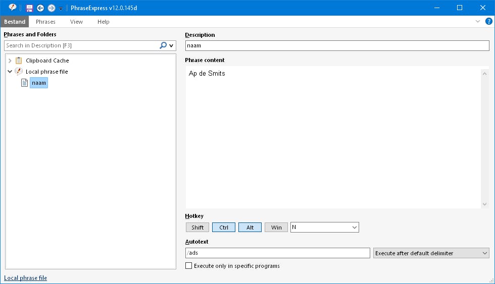 PhaseExpress - Zet veelgebruikte teksten onder één knop
