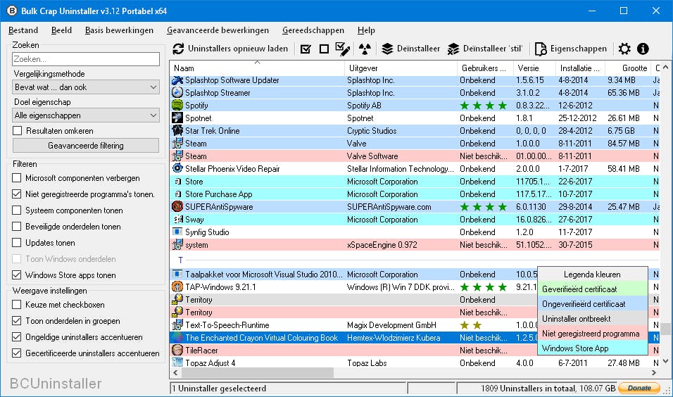 Bulk Crap Uninstaller - De uiltieme programmaverwijderaar