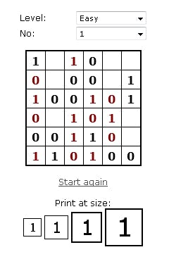 Binary Puzzle - Een soort Sudoku, maar dan met nullen en enen
