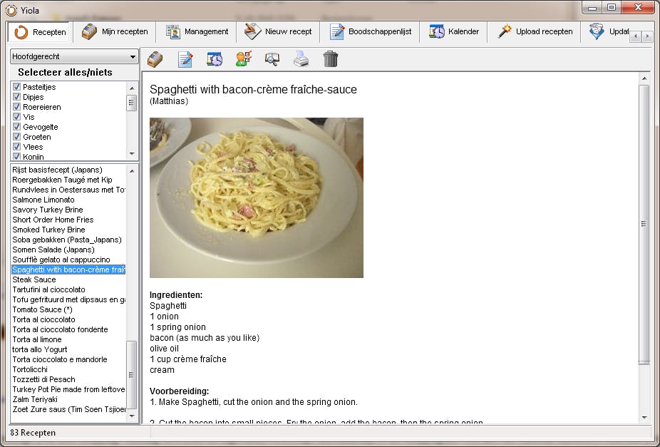 Yiola - Database vol recepten