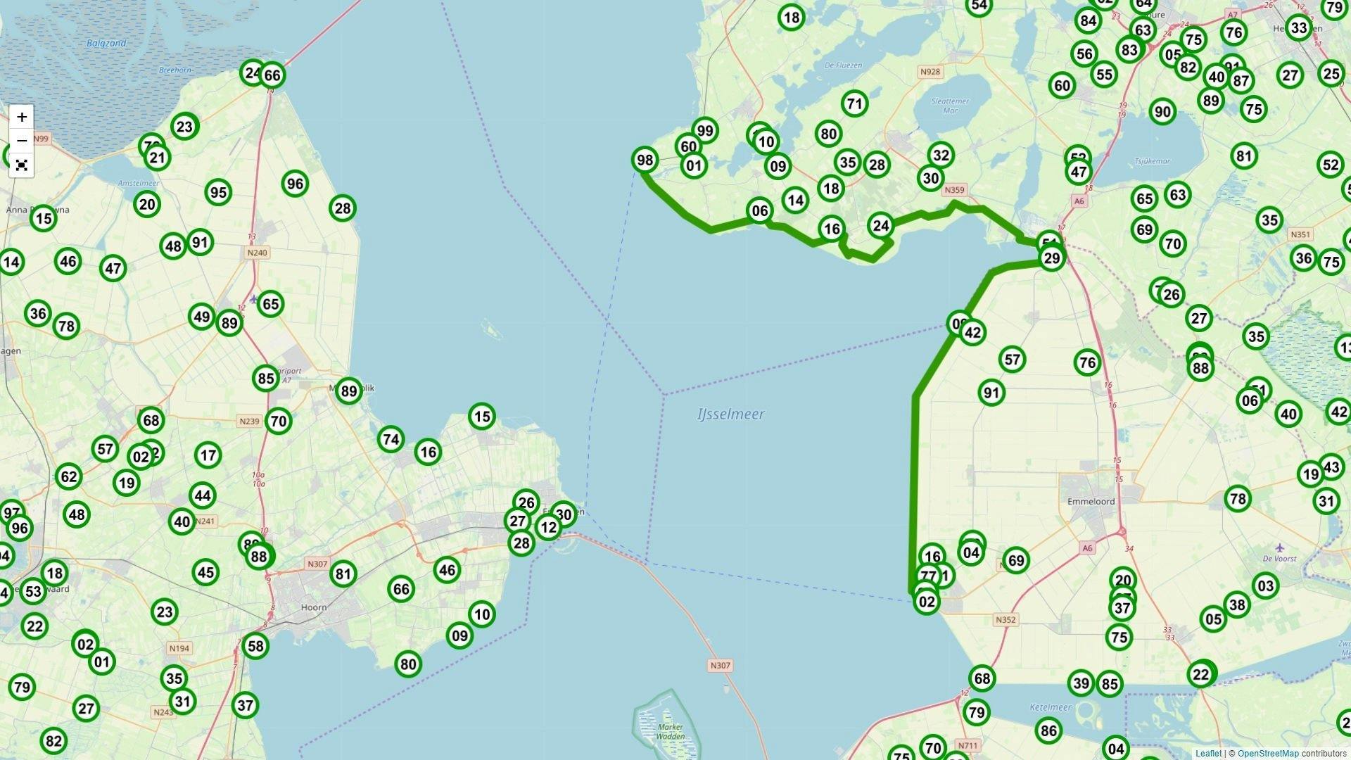 Fietsroute langs het IJsselmeer