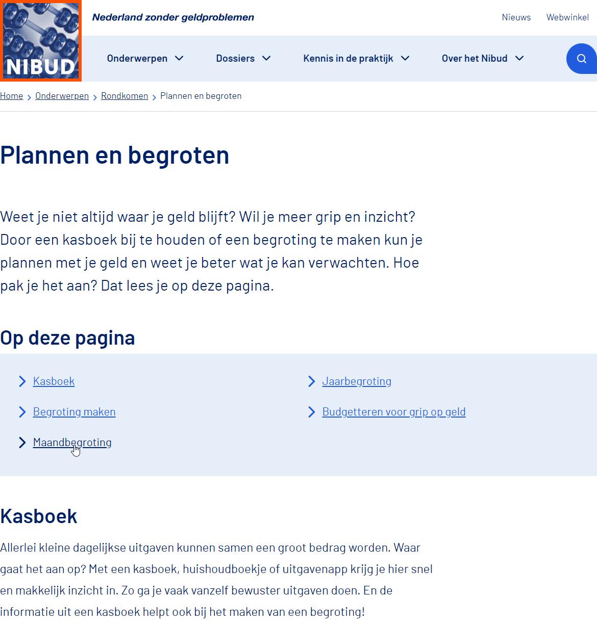 Tools voor plannen en begroten op de website van Nibud