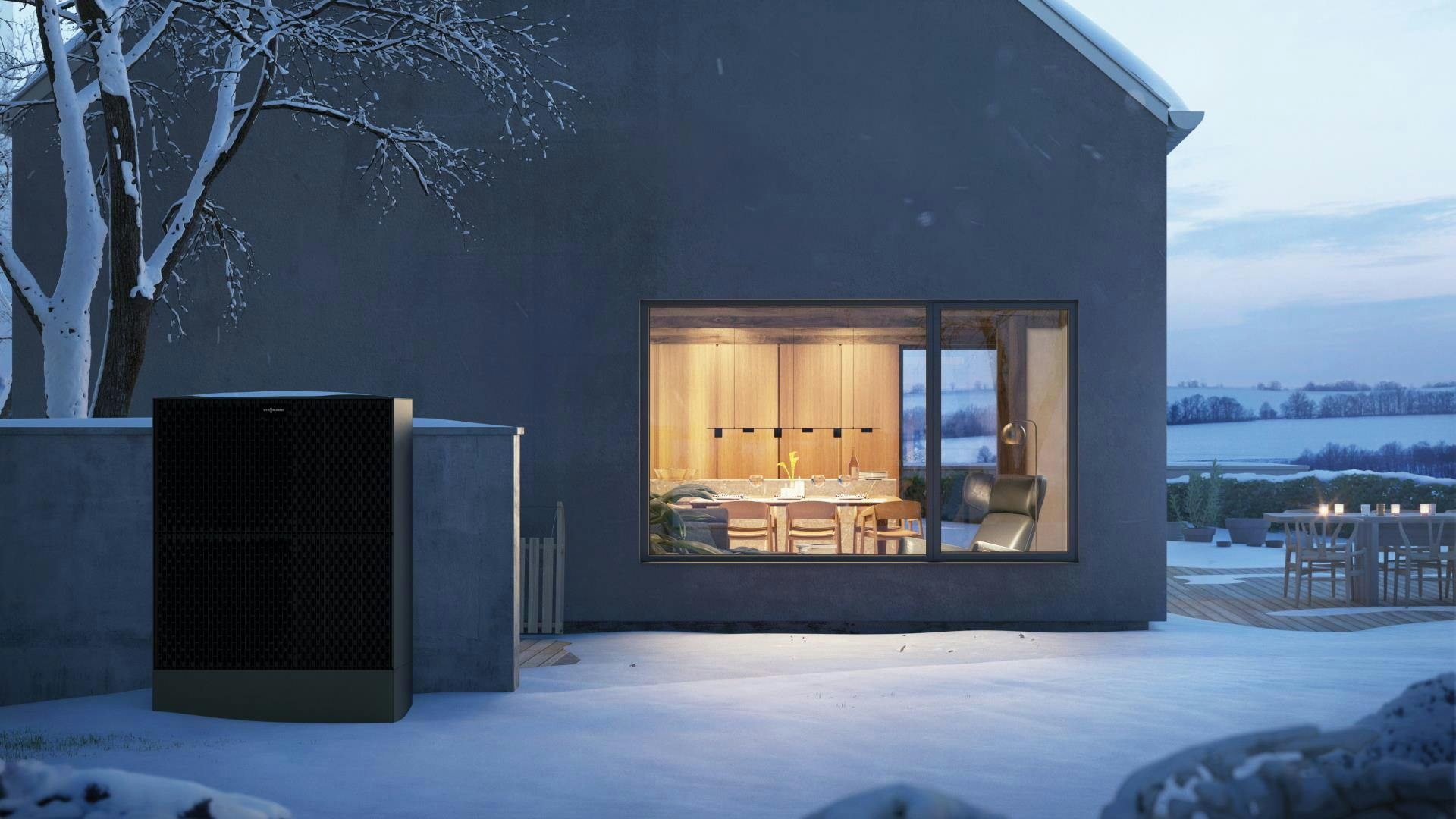 Dankzij lage temperatuurverwarming en een warmtepomp kun je je huis zelfs in de vrieskou verwarmen. | Foto: Viessmann