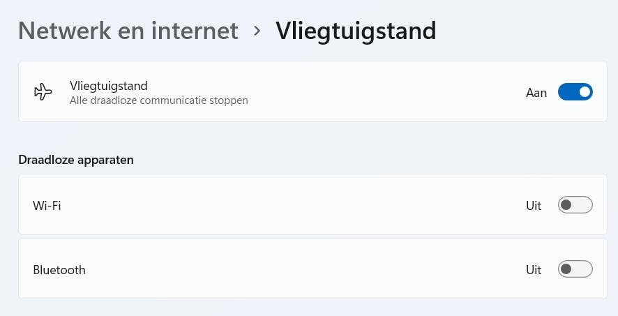 In de vliegtuigstand is bluetooth meestal uitgeschakeld.