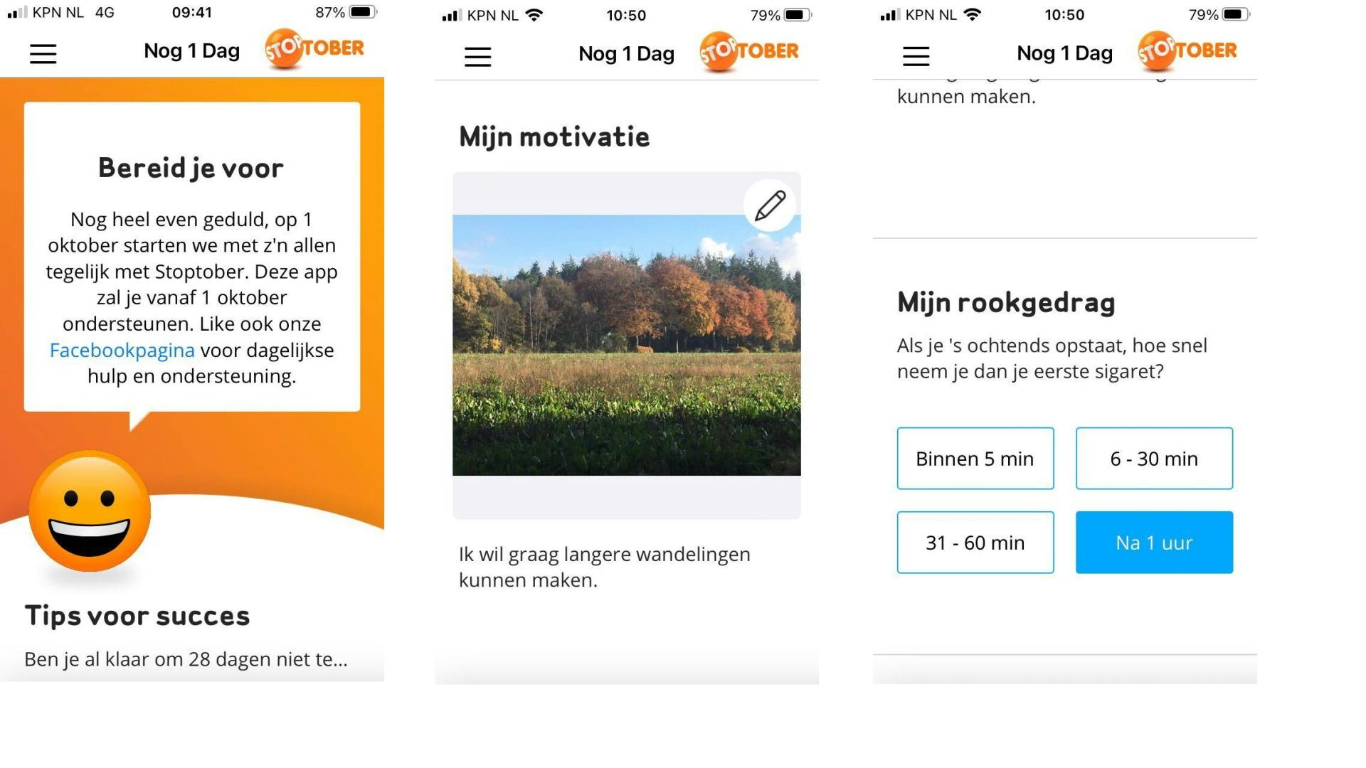 Screenshots uit de Stoptober-app