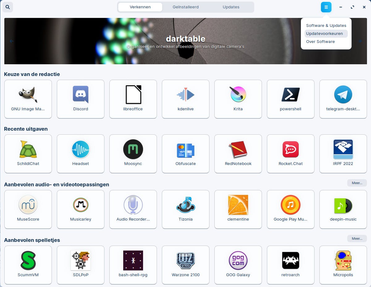 De Software store van Zorin OS put uit diverse pakketbronnen.
