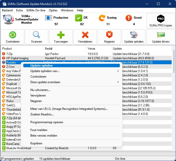 SUMo werkt snel en grondig, maar het downloaden en installeren van de updates moet je wel zelf doen.