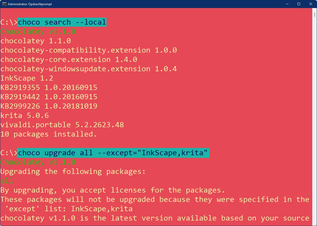 Je kunt alle programma’s in één keer laten upgraden (behalve de programma’s die je in de uitzonderingslijst plaatst).