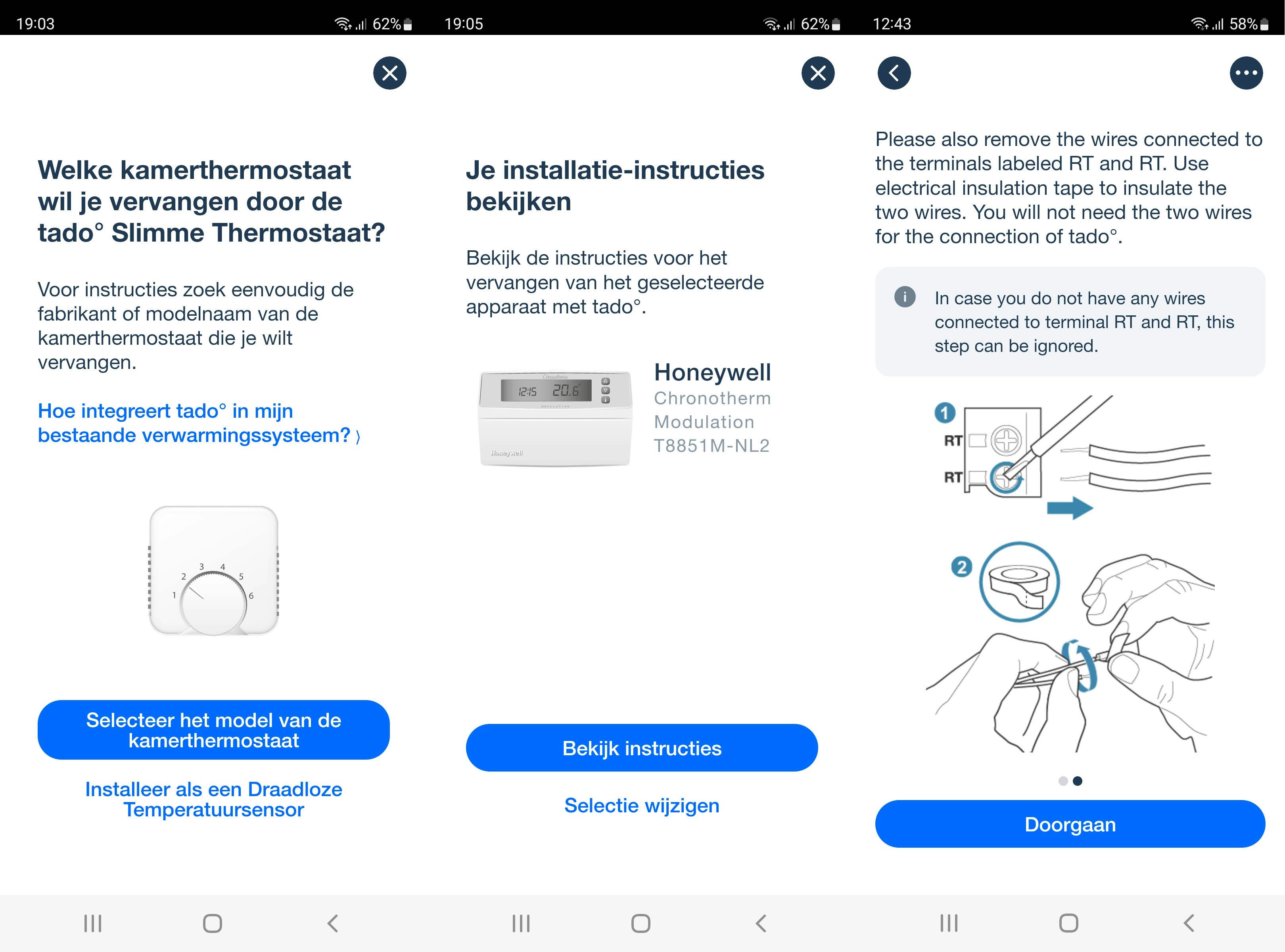 De labeltjes maken het vervangen van de oude thermostaat reuze eenvoudig.