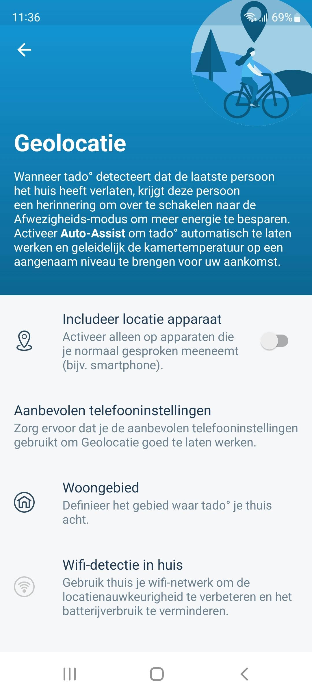 Middels geolocatie kan Tado detecteren of iedereen afwezig is of niet.