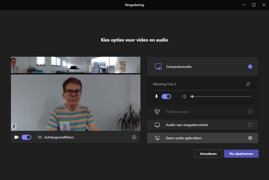 De Meeting Owl 3 wordt herkend als camera, microfoon en luidsprekers via usb.