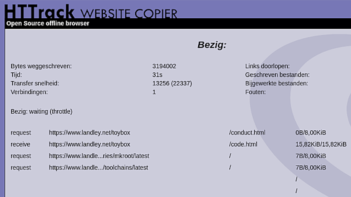 Volledige website downloaden met HTTrack