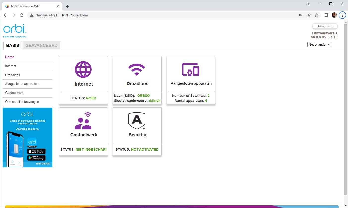 Orbi biedt een webinterface.