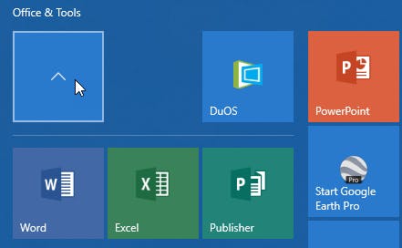 Door op een tegelmap te klikken worden de in zulke mappen aanwezige tegels tijdelijk getoond