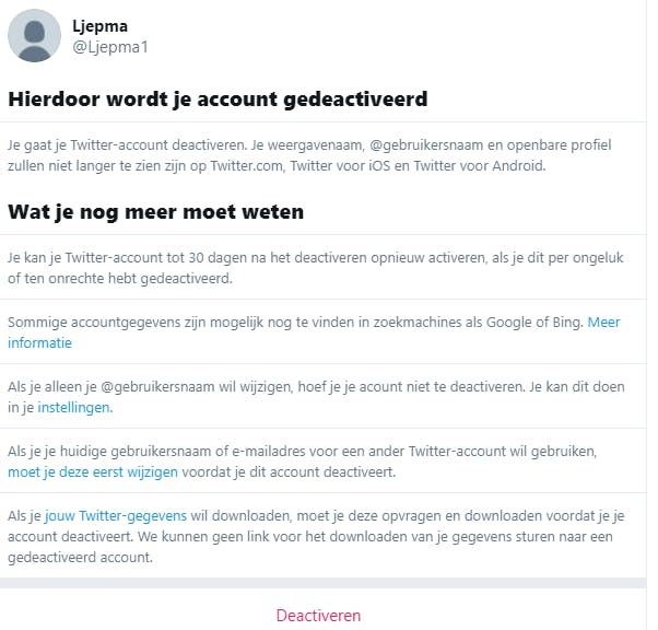 Screenshot van Twitter