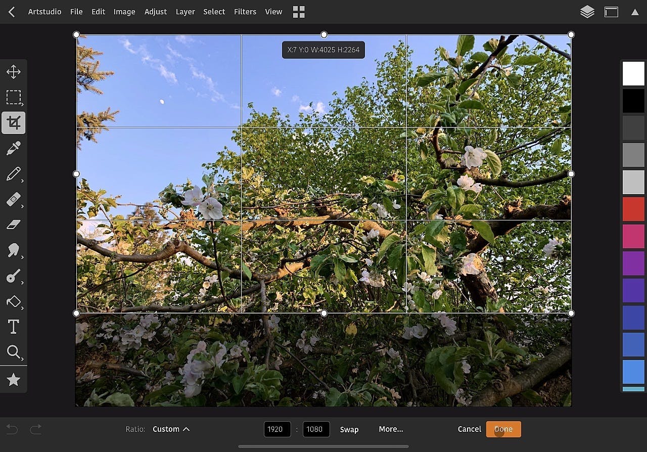 In je bijsnijd-gereedschap vul je ofwel simpelweg de resolutie van je scherm in (of meer correct: de ingestelde resolutie), of je kiest voor een van de voorgebakken beeldverhoudingen.