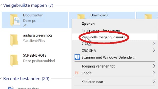 Snelle toegang van Windows 10 Verkenner onder controle