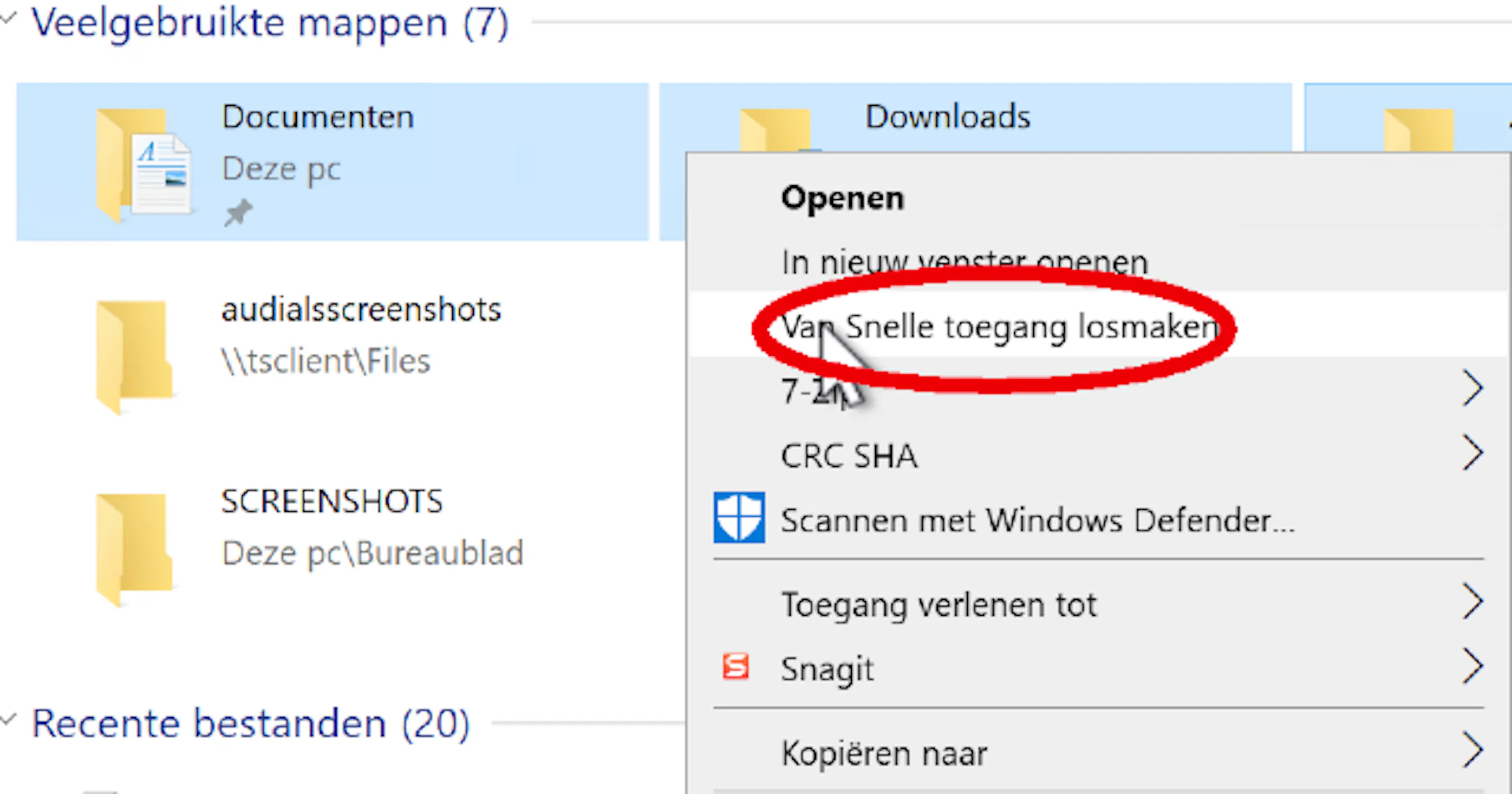 Snelle toegang van Windows 10 Verkenner onder controle