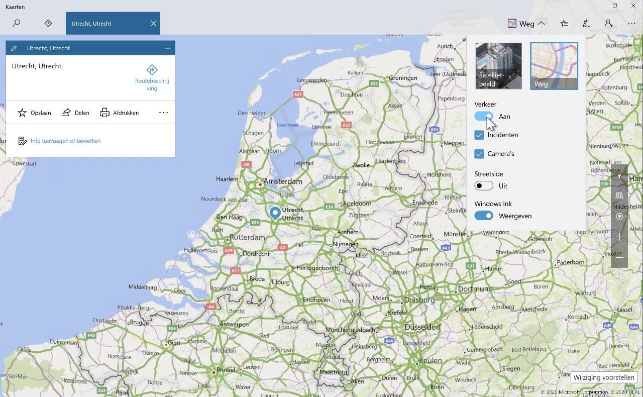 En zo zet je de verkeersinformatie aan in Kaarten