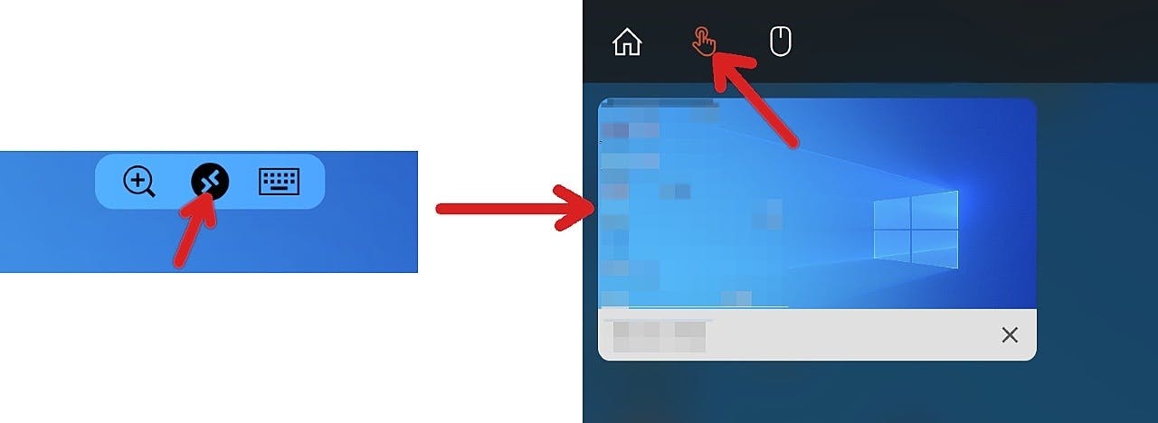 Door voor het gemarkeerde handje te kiezen, krijg je ook in de Remote Desktop Client van Microsoft nog een beetje muisgevoel, maar het blijft wat behelpen.
