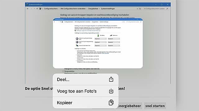 Lang drukken op een afbeelding leidt tot een ballon met opslagmogelijkheid