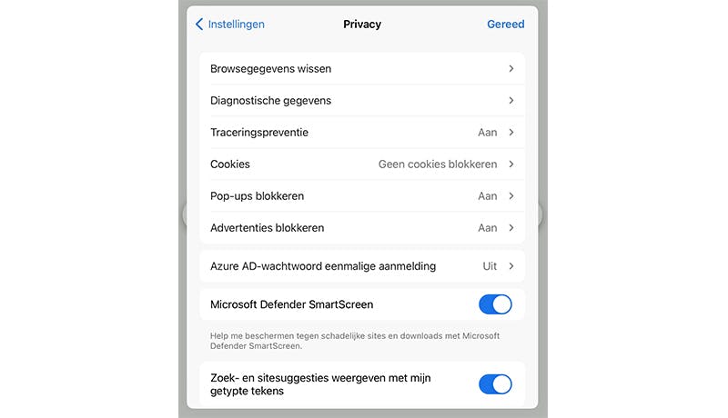 Ook Edge kent de nodige afschermingsopties.