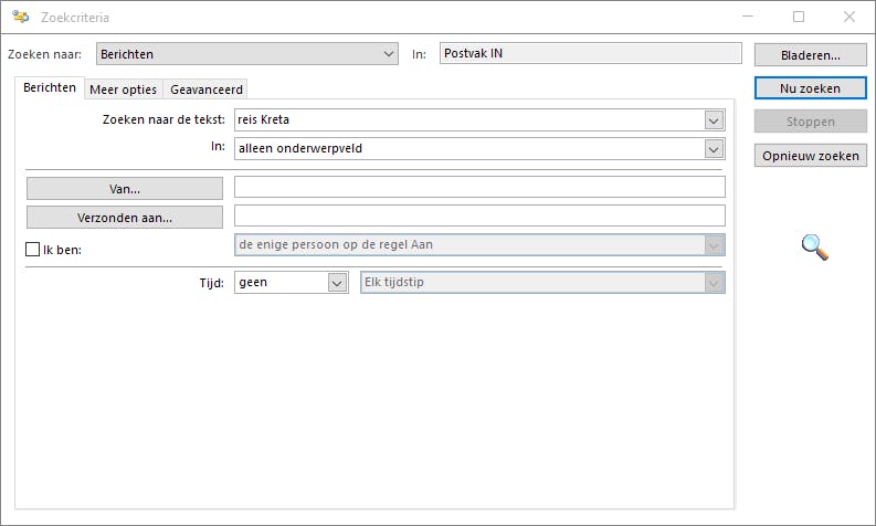 Bij de hulpmiddelen kun je heel nauwkeurig zoekcriteria ingeven.