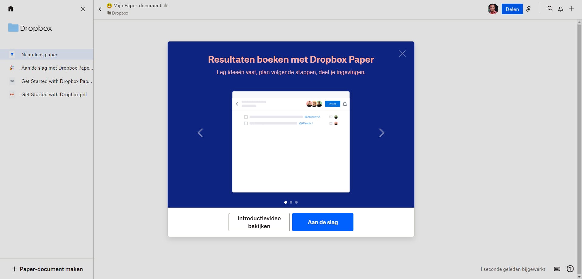 Samen aan een document werken doe je met Dropbox Paper.