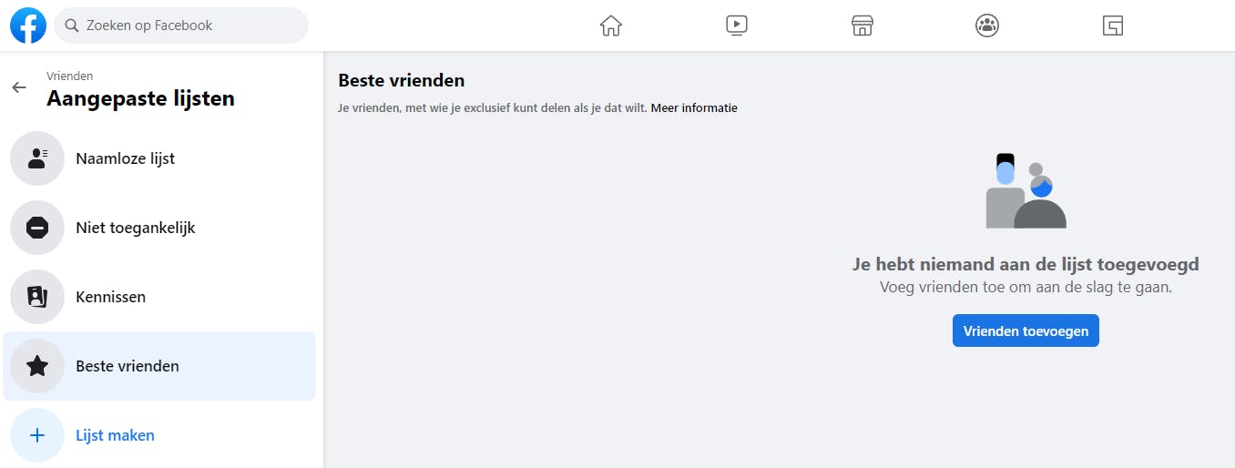 Door mensen toe te voegen aan de lijst met Beste vrienden, ontvang je voortaan hun updates.