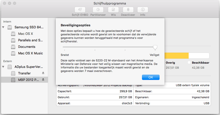 03 Op de Mac kun je je schijven veilig formatteren met verschillende veiligheidsniveau’s.