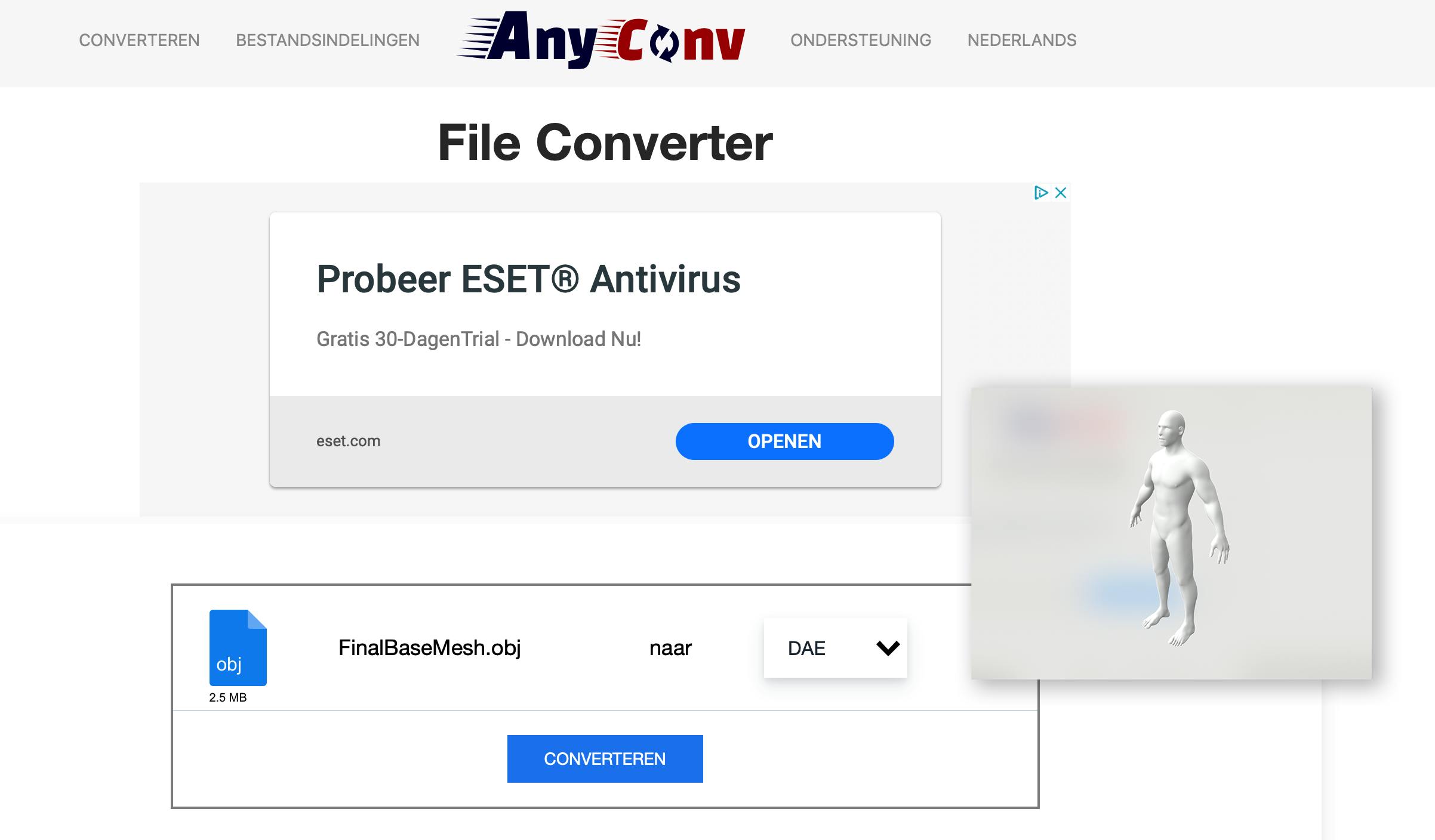 AnyConv heeft geen enkel probleem om deze 3D-mesh naar een andere indeling om te zetten.