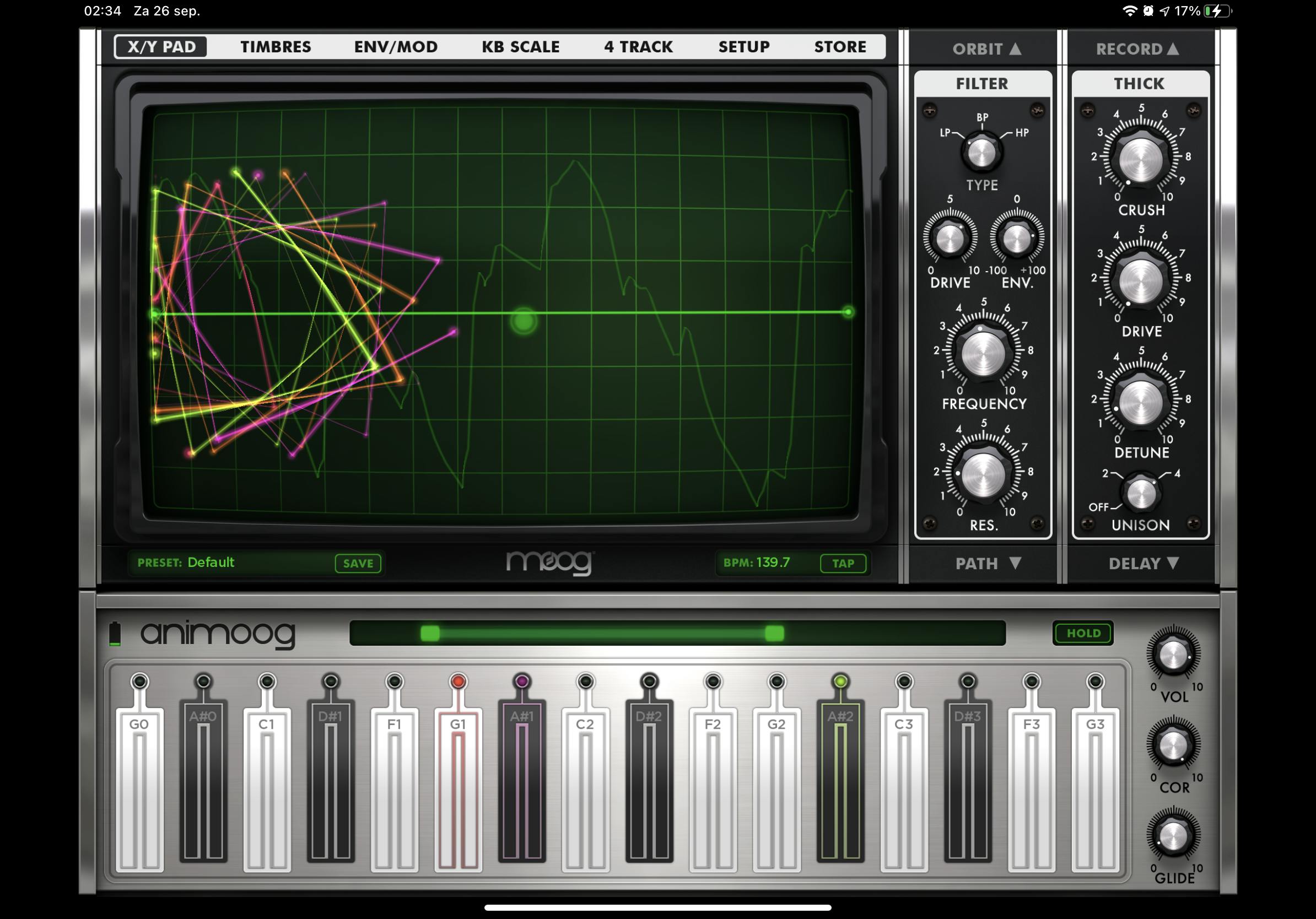 De Animoog in actie: een professioneel uitziende synthesizer voor op de smartphone of tablet.