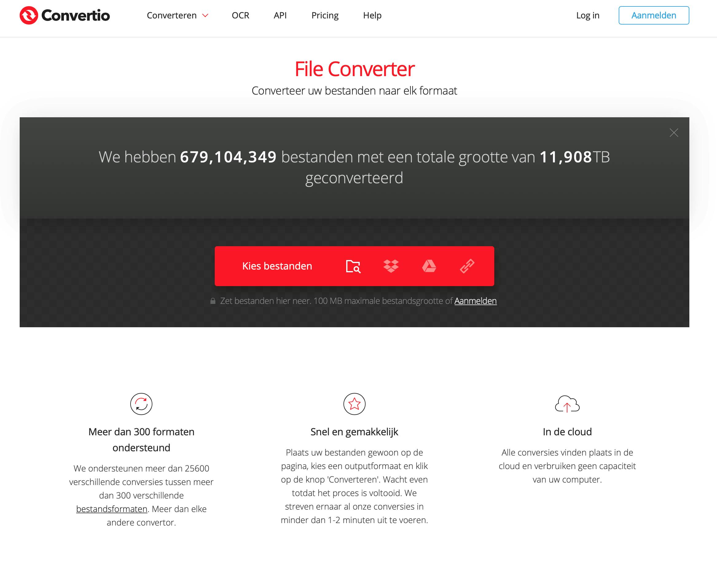 Convertio kan rechtstreeks van en naar clouddiensten converteren.