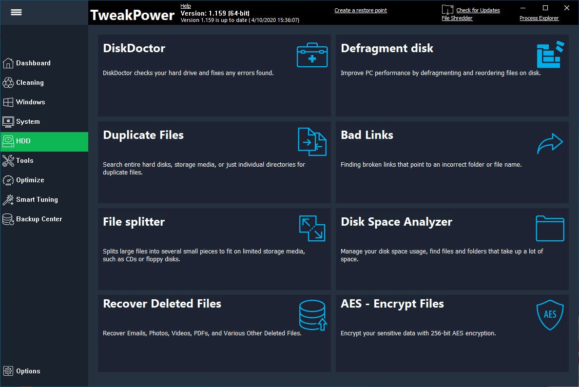 In de categorie HDD kun je zowel verwijderde bestanden herstellen als dubbele bestanden verwijderen.