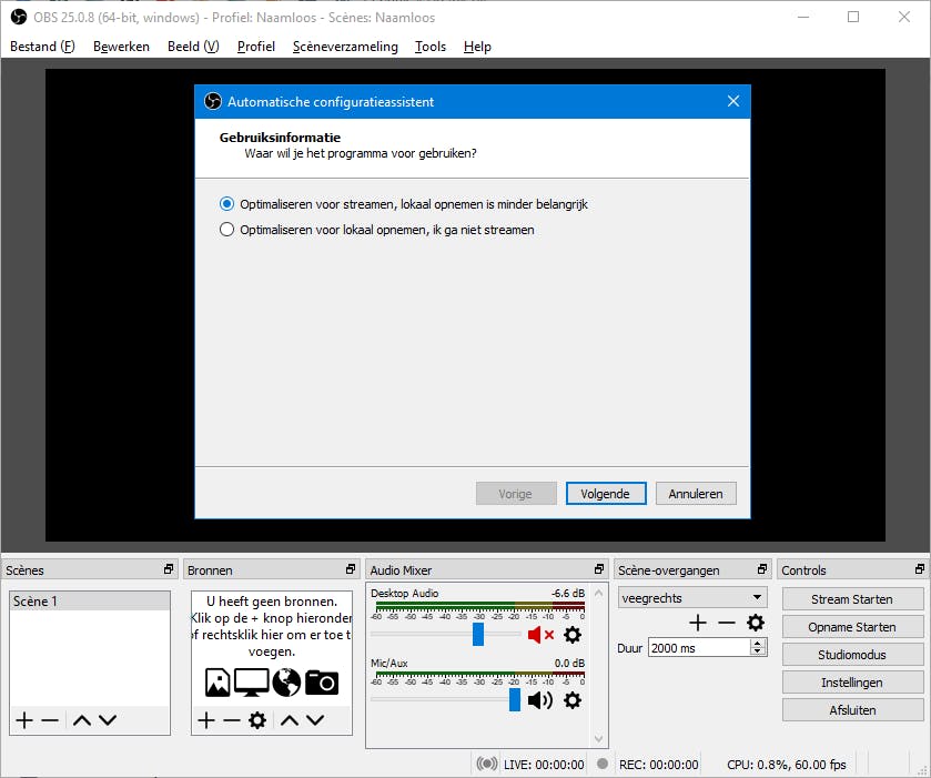 Alles klaar? Dan mag je OBS Studio opstarten.