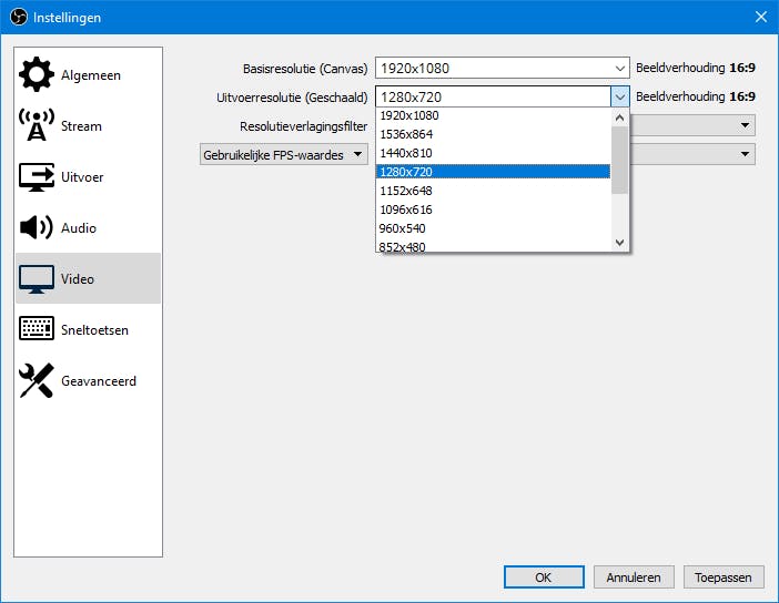 Je hoeft de uitvoerresolutie niet hoger in te stellen dan die van je videogesprek.