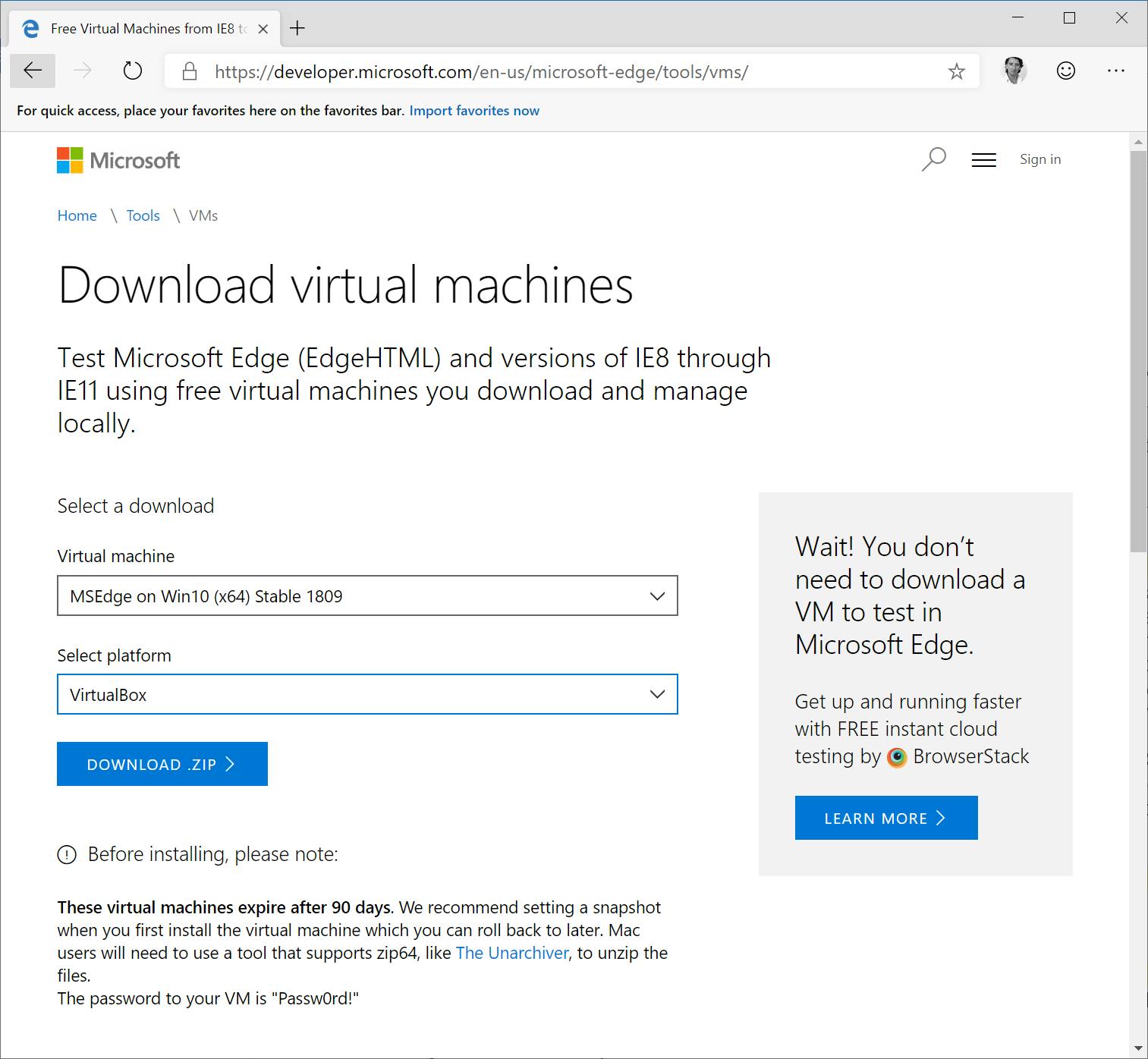Tip 03 Microsoft stelt kant-en-klare virtuele machines van Windows online beschikbaar.