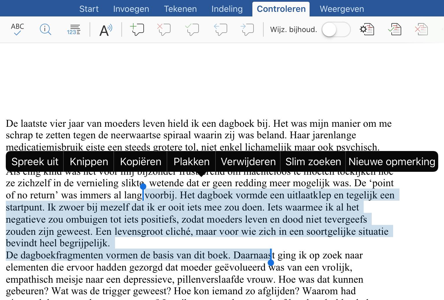 Wanneer je een stukje tekst selecteert, kun je alleen dat fragment laten uitspreken.
