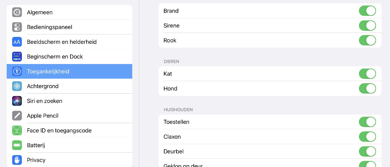Kies welke geluiden een zichtbare melding op moeten leveren, allemaal aanzetten mag ook natuurlijk.