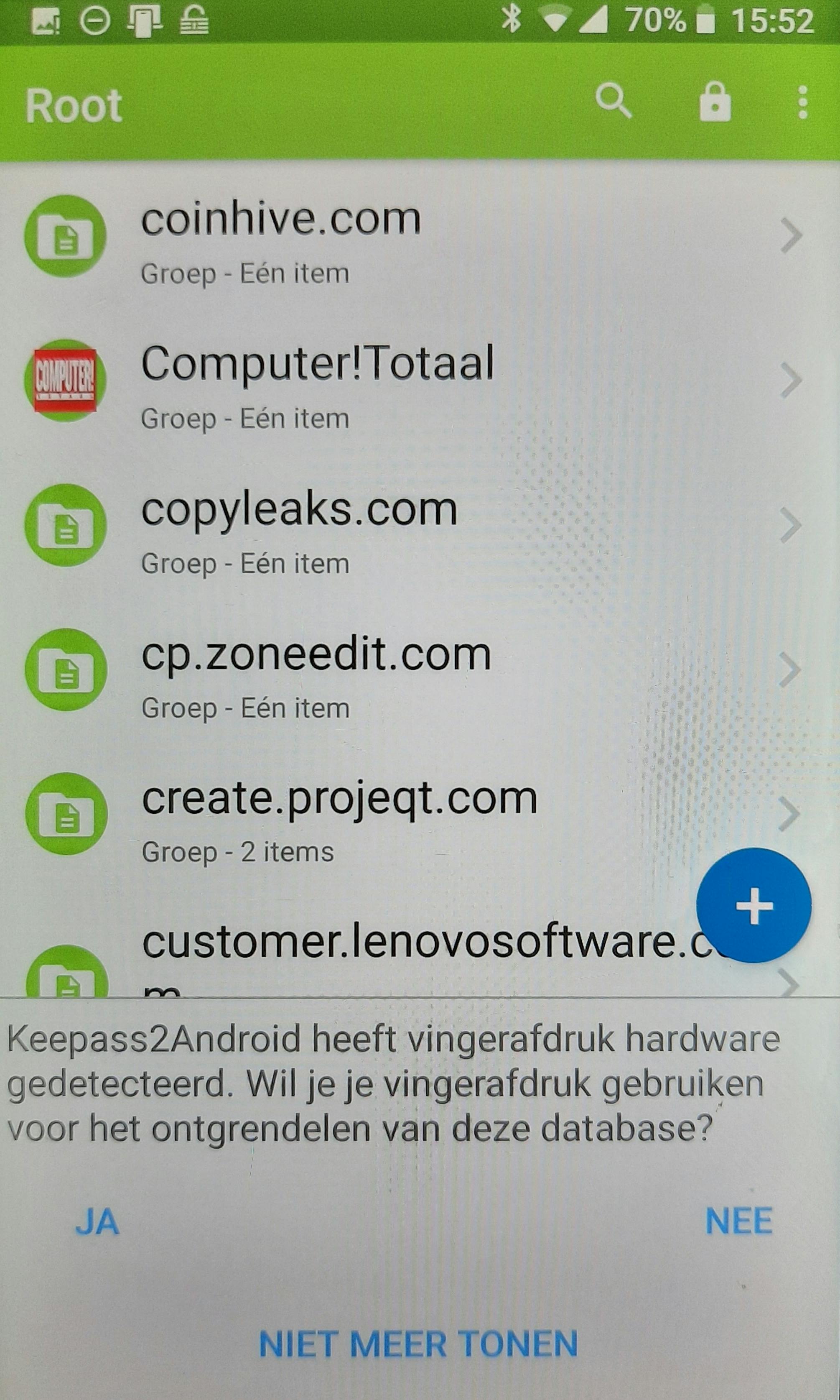 Een foto dan maar, omdat de app uit veiligheidsoverwegingen geen screenshots toelaat.
