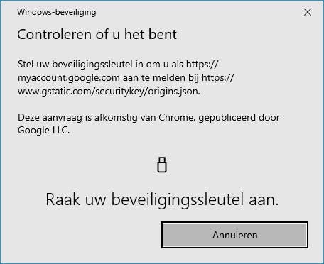 Je beveiligingssleutel even aanraken volstaat.