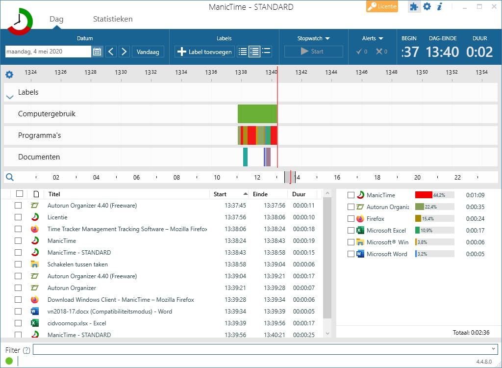 Tip 09 ManicTime houdt nauwkeurig bij wat er die dag allemaal op een pc is gebeurd.