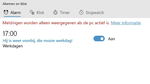 Windows 10 als alarmklok, timer en stopwatch