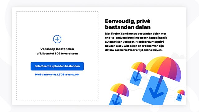 Grote bestanden versturen met Firefox Send