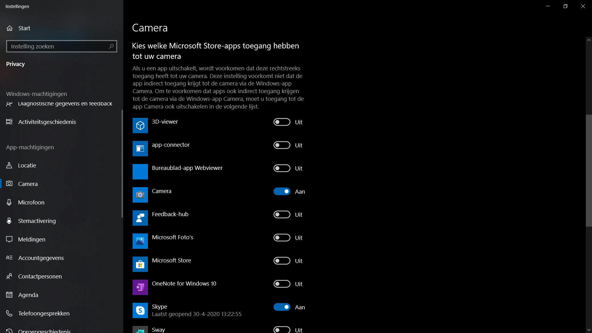 WIndows 10 camera werkt niet